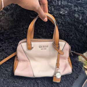 GUESS Pink, Cream & Tan Two-Tone Leather Satchel